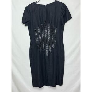 Scaasi Women's Size 4 Black Short Sleeve Knee Length 100% Linen Dress Stylish